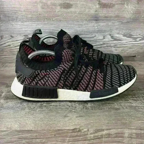 Adidas NMD R1 STLT Primeknit Sneakers Black Solar Pink Men’s 10.5 - Picture 11 of 11